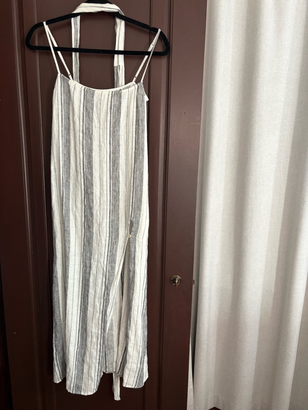 Reformation linen striped midi dress with tie belt summer resort size XS
